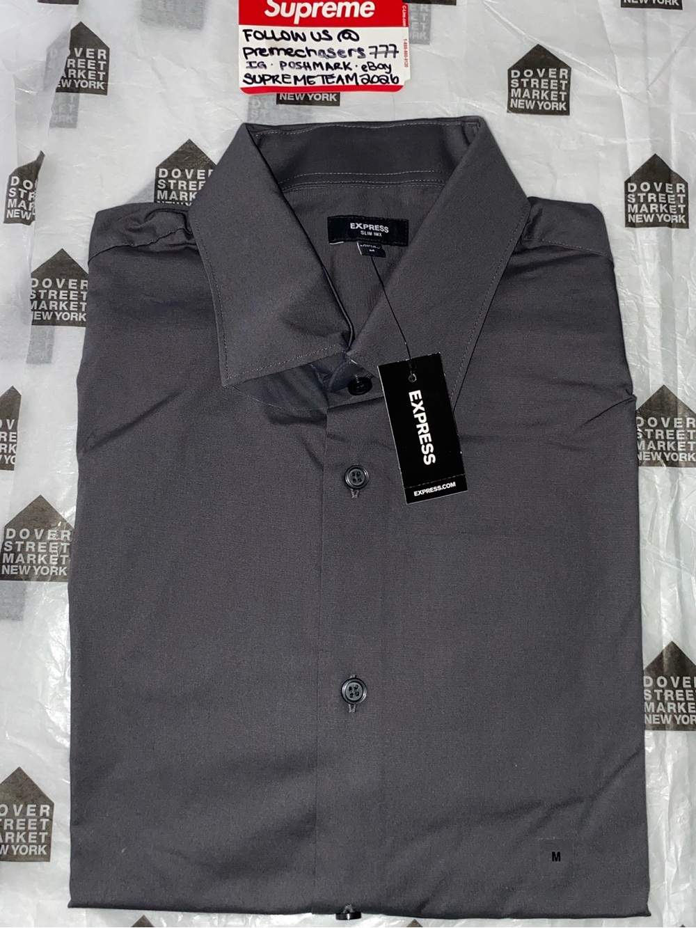 EXPRESS Slim Solid 1MX Dress Shirt - Charcoal Gray - Medium BRAND NEW!